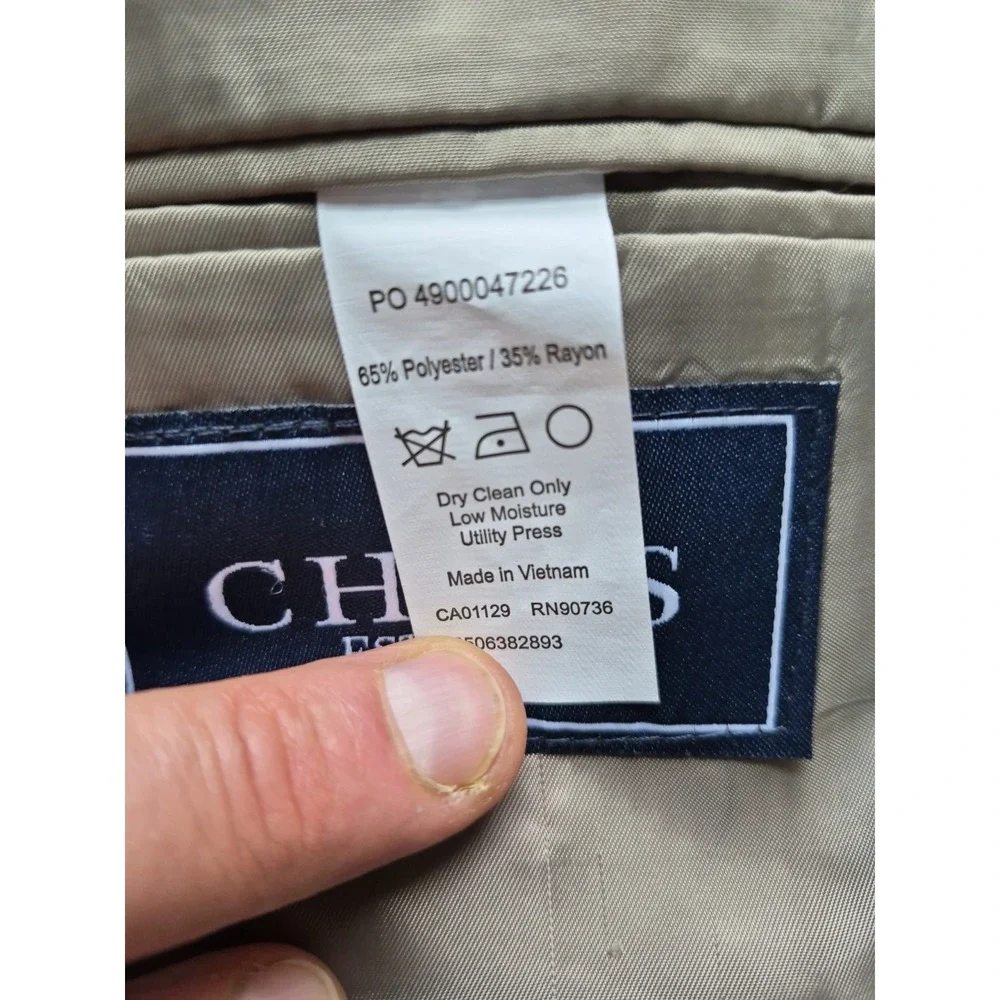 Chaps Mens Sport Coat 44R Cream Black Houndstooth 2 Button Blazer Jacket